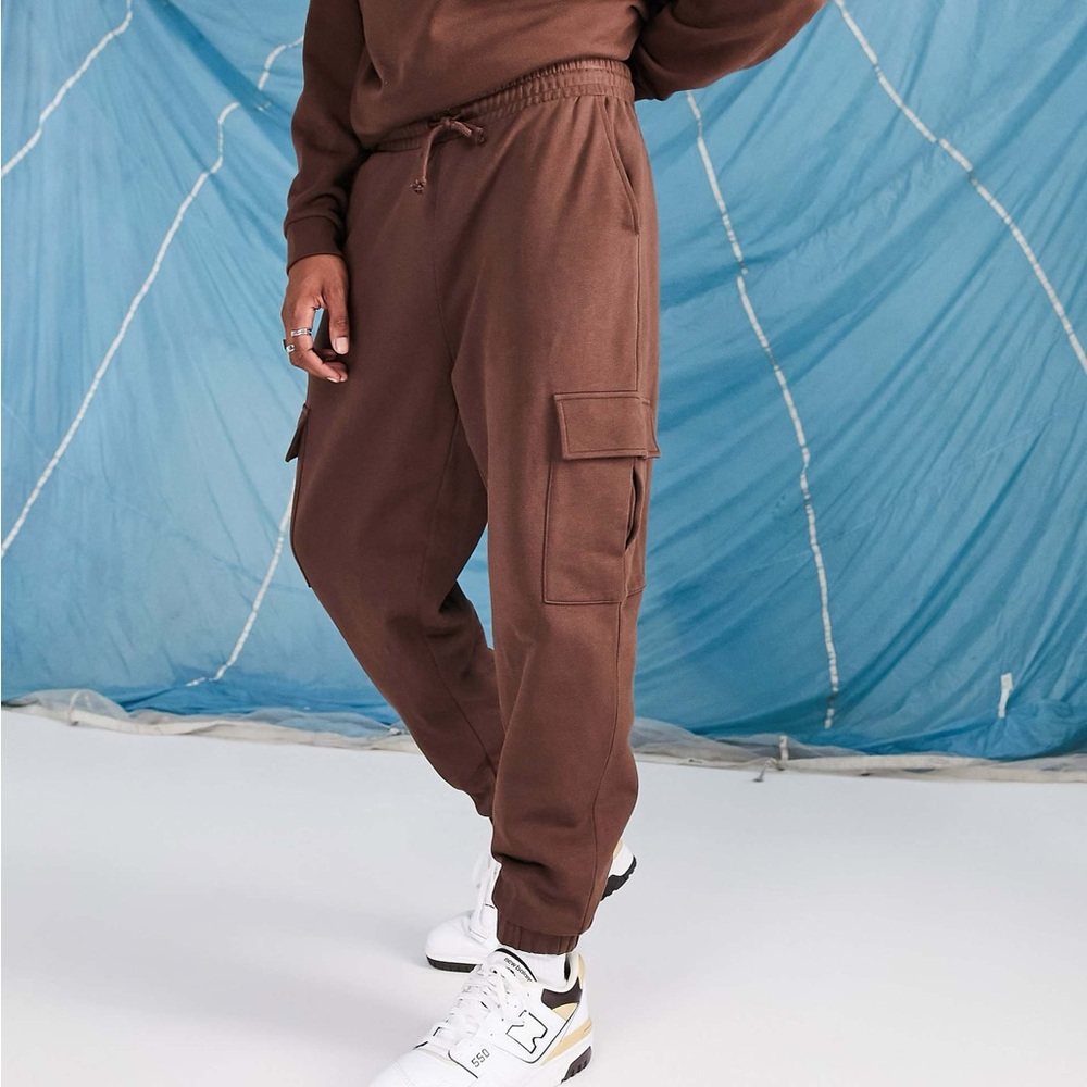 ASOS Topshop Oversized Joggers with Cargo Pocket in Chocolate Brown